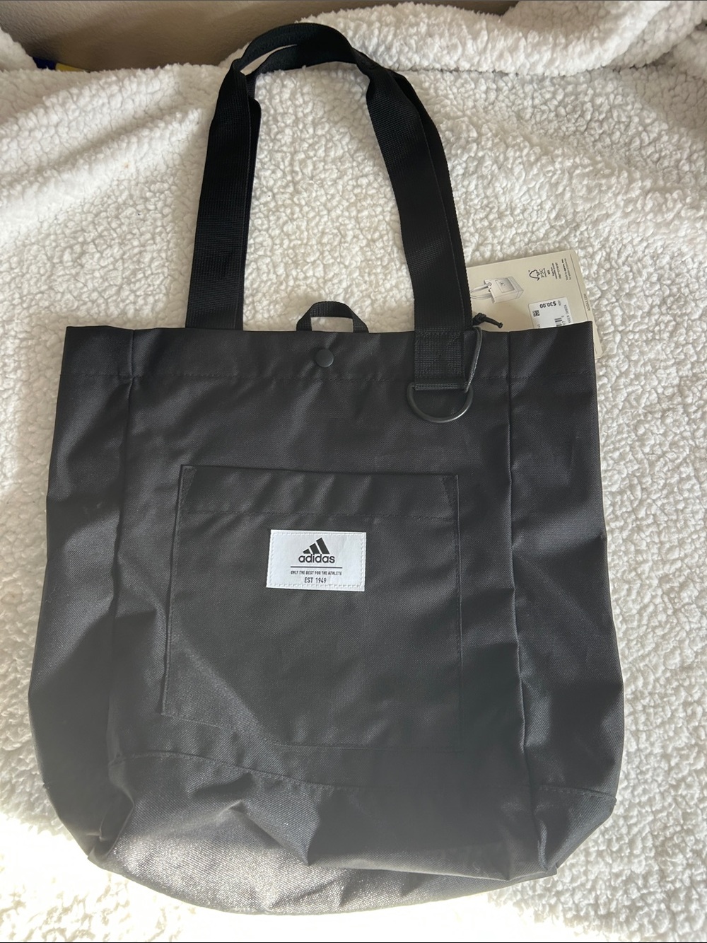 Adidas Black Canvas Tote Bag with Front Pocket